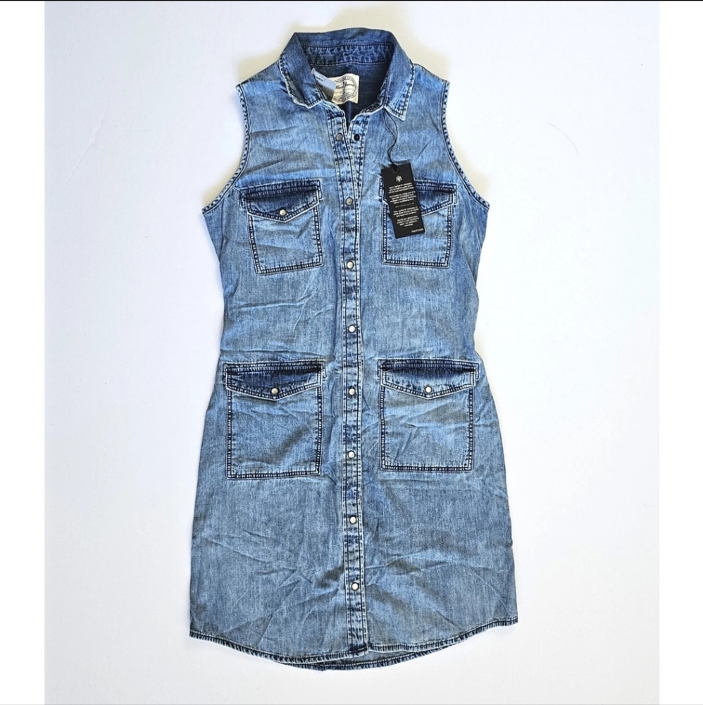 Mavi Light Wash Sleeveless Denim Shirt Dress